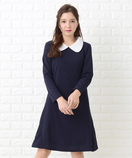 Lace Ladies ドレス 丸襟Aラインシンプルワンピース・ドレス