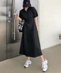 ワンピース 夏 半袖 ポロ衿フレアロングワンピースの詳細画像1