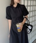 ワンピース 夏 半袖 ポロ衿フレアロングワンピースの詳細画像2