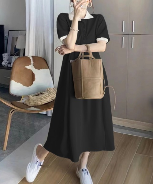 ワンピース ポロ衿フレアロングワンピース : ZOZOTOWN Yahoo!店