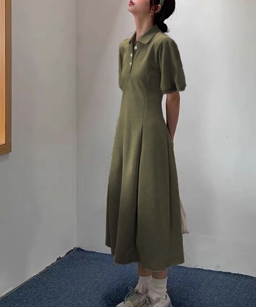 ポロ ロングワンピース フレア r-4141 ワンピース ポロ衿フレアロングワンピース : ZOZOTOWN Yahoo!店