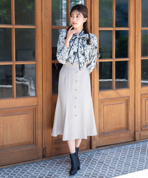 ラスト2☆2023新作☆袖リブ異素材切り替えタックワンピース☆M LBC