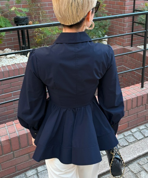 ブラウス シャツ ボリュームペプラムシャツ レディース ブラウス シャツ 大人ペプラムボリュームブラウス レディース
