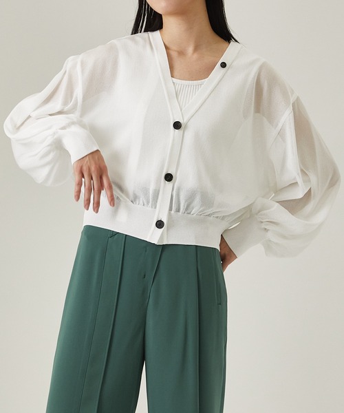 【新品タグ付き UNITED ARROWS ギャザーシアーカーディガン】 UNITED ARROWS（ユナイテッドアローズ）の「C/NY シアー