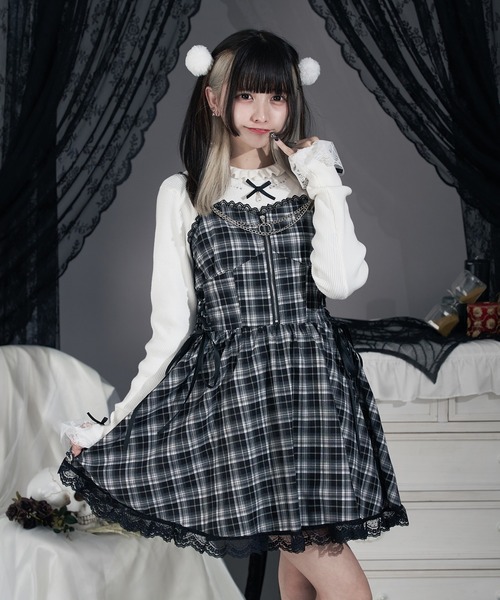 人気ブランドの チェックDOLLYキャミワンピース - ブラック size-F ワンピース