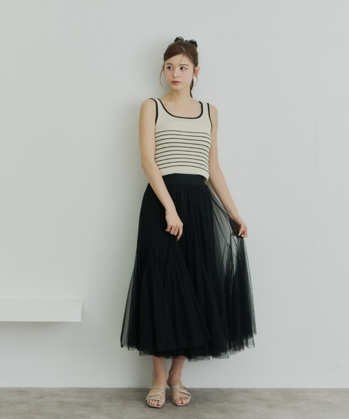 ANN DEMEULEMEESTER 変形ボーダーニットタンクトップ XS Olu.（オルドット） タンクトップ ノースリーブ バイカラーリブ