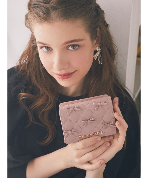 美品】Maison de FLEUR リボン三つ折り財布 ピンク