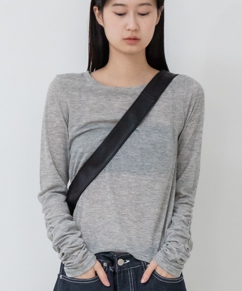 HEILIS tシャツ 袖シャーリングシアートップス / ロンT