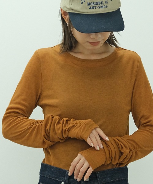 HEILIS（ヘイリス） tシャツ 袖シャーリングシアートップス / ロンT