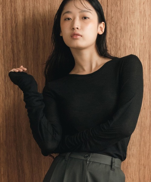 HEILIS（ヘイリス） tシャツ 袖シャーリングシアートップス / ロンT