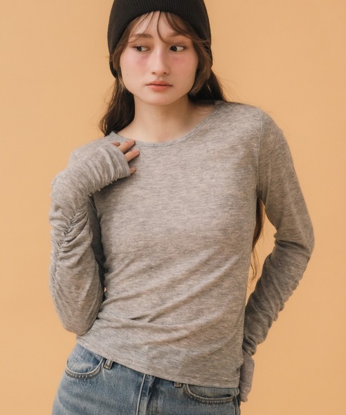 HEILIS（ヘイリス） tシャツ 袖シャーリングシアートップス / ロンT