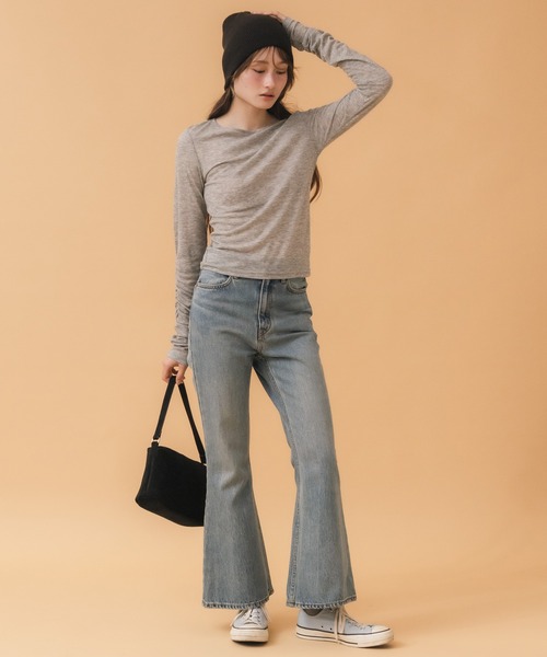 HEILIS（ヘイリス） tシャツ 袖シャーリングシアートップス / ロンT