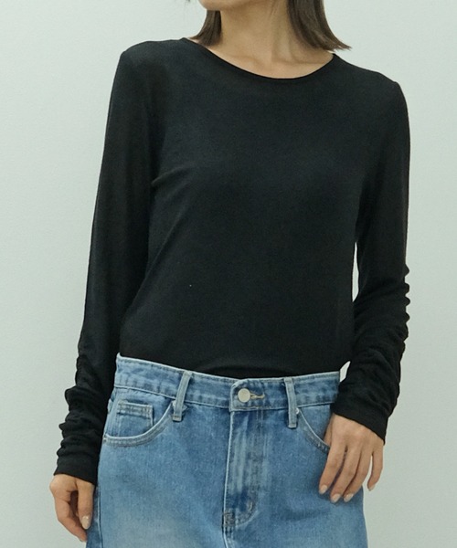tシャツ シャーリング シアー トップス レディース GIUNON tシャツ long sheer tops / ロングシアートップス