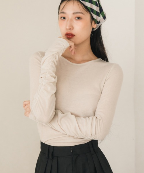 HEILIS tシャツ 袖シャーリングシアートップス / ロンT