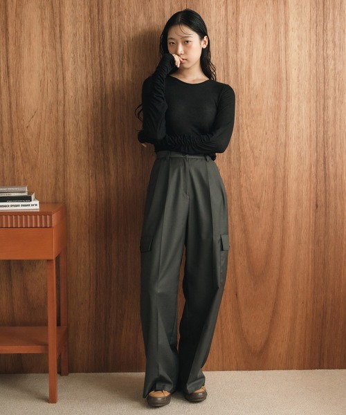 HEILIS（ヘイリス） tシャツ 袖シャーリングシアートップス / ロンT