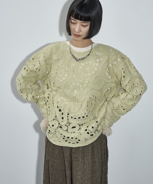 THE Yon ニット ペイズリークロシェレースルーズフィットニットプル