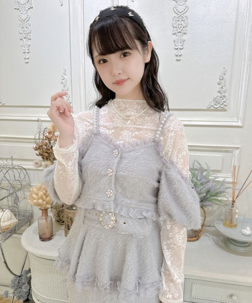 ラムシェ　グレーラメビスチェ クチュールバイロジータ tシャツ ラメフェザービスチェ×レース