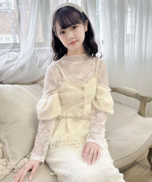 クチュールバイロジータ tシャツ ラメフェザービスチェ×レース
