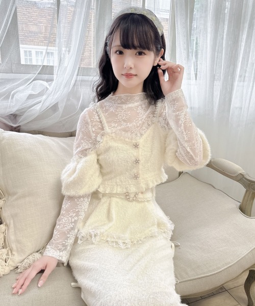 クチュールバイロジータ tシャツ ラメフェザービスチェ×レース