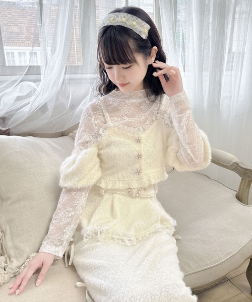 クチュールバイロジータ tシャツ ラメフェザービスチェ×レース
