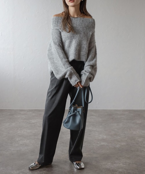 シンゾーン アルパカ混 ポンポンニット セーター 七分袖 ライトグレー アルパカ繊維混セーター - 空色 | ZARA Japan / 日本