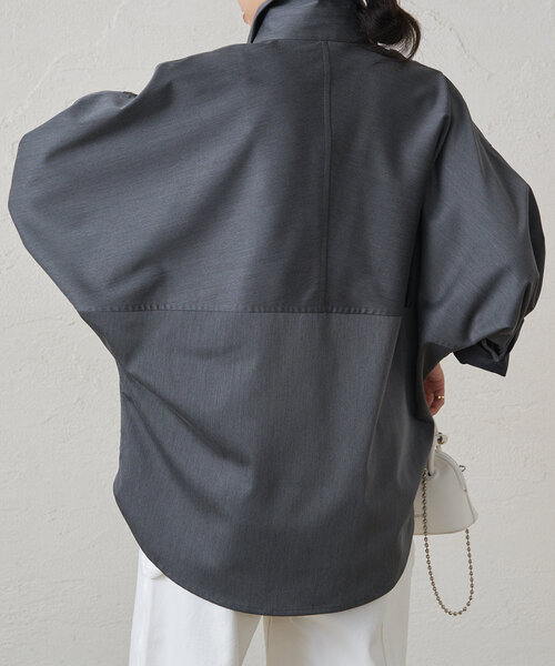 新品未使用タグ付【ラウンジドレス】サテンブラウス 黒 長袖 カットソー インナー ジョーゼットインナーブラウス | LOUNGEDRESS(ラウンジドレス