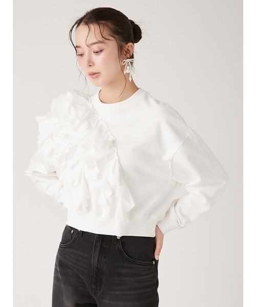 【新品未使用】今期⭐︎LILY BROWN ボリュームフリルスウェット ブラック ボリュームフリルスウェット(Tシャツ・カットソー)｜トップス