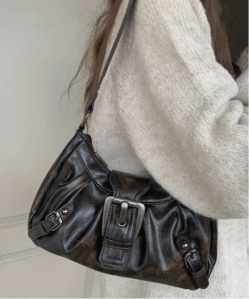 ⭐︎y2k⭐︎abx. 00's 平成 lamb leather JKシワ加工 FREE STYLISTS ショルダーバッグ バッグ Y2K バックル ベルト