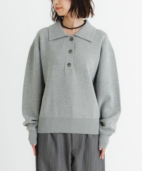 スウェットライクシャツカラーニット URBAN RESEARCH ニット セーター スウェットライクシャツカラー