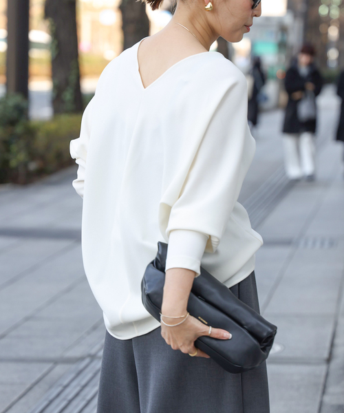 MUSE Deuxieme Classe WISH Vネックプルオーバー 白 Deuxieme Classe ブラウス シャツ *トリアセジョーゼット V