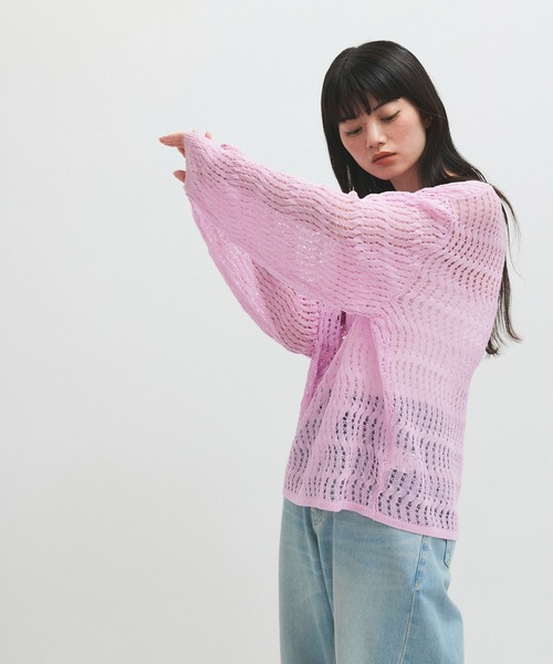 ADAM ET ROPE'（アダムエロペ） tシャツ コイルヤーン透かしニットプル