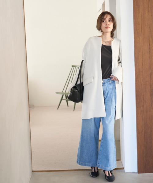 Mila Owen ノーカラーコート コート ノーカラーフラップポケット