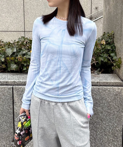 tシャツ 「OPEN YY / オープンワイワイ」RIBBON PRINT MESH TOP  YY251TS009 レディース