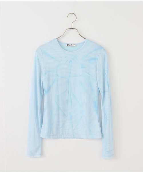 tシャツ 「OPEN YY / オープンワイワイ」RIBBON PRINT MESH TOP  YY251TS009 レディース OPEN Yy tシャツ 「OPEN YY / オープンワイワイ」RIBBON PRINT