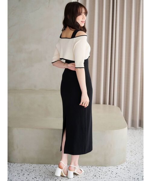 MERCURYDUO ワンピース 3WAY配色バックレースアップ半袖ニット