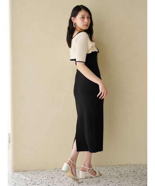 MERCURYDUO 半袖ニットワンピ MERCURYDUO ワンピース 3WAY配色バックレースアップ半袖ニット