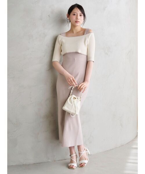 MERCURYDUO 半袖ニットワンピ MERCURYDUO 美ライン 半袖ニットワンピ M春夏 ピンク 上品 量産