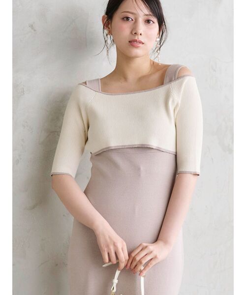 MERCURYDUO ワンピース 3WAY配色バックレースアップ半袖ニット