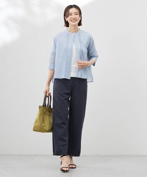 tシャツ 「洗える」シアーピンストライプ ブラウスライク カットソー レディース tシャツ 「洗える」シアーピンストライプ ブラウスライク