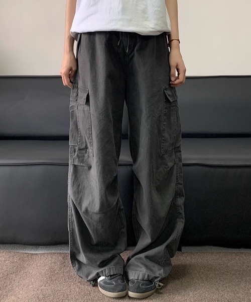 カーゴ デニムパンツ ミリタリー ヴィンテージ ルーズフィット カーゴパンツ メンズ デニム ワイド ビンテージ ワークパンツ