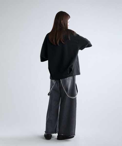 SOCCE ワイドパンツ ジーンズ ハイウエストワイドフリンジサスペンダー 