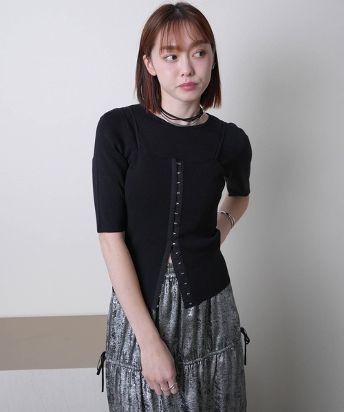 【美品】Offen 39 オッフェン スカラップ ポインテッド　ネイビー　ニット 袖ポワンとオフネックのニットトップスポワン袖 – ONE PEACE ONLINE