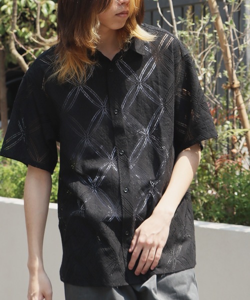 ROOP TOKYO シャツ 半袖 透かし柄シャツ メンズ 夏物 夏服 メンズ