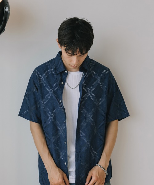 ROOP TOKYO シャツ 半袖 透かし柄シャツ メンズ 夏物 夏服 メンズ