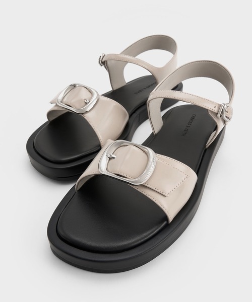 ★CHARLES&KEITH ダブルバックル フラットサンダル/送料込 CHARLES ＆ KEITH サンダル バックルダブルストラップ フラット