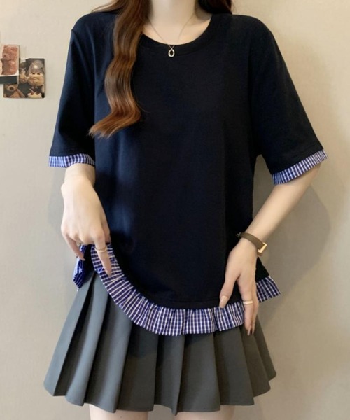 tシャツ 袖裾レイヤードトップス レディース