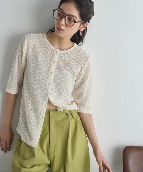 トップス yun AMBIDEX Store コットンカットジャカード ノースリーブTシャツ(F