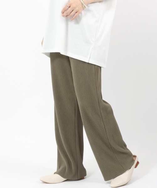 パンツ 無地カットプリーツパンツ/ストレートシルエット