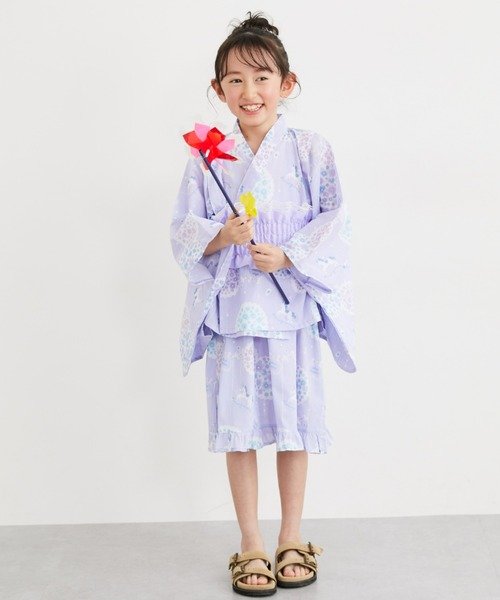__pllis2浴衣ドレス♡ 浴衣 2WAY浴衣ドレス（浴衣上下＋作り帯）（女の子） キッズ