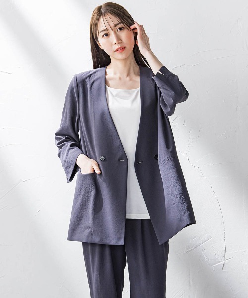 未使用 la.f… ストレッチノーカラージャケット洗濯機で洗える la.f